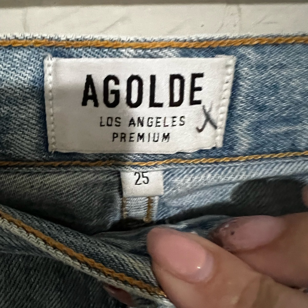 Agolde Riley Revolve High Rise Button Fly Straight Distressed Crop Denim Jeans - Picture 9 of 16